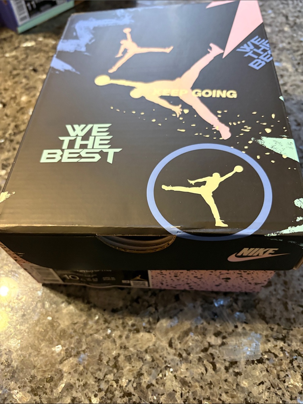 Nike Black Shoe Box with Mint, Pastel Pink & Light Blue Graphics